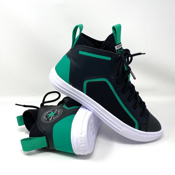 Converse Women's Size 7 170144C CTAS ULTRA MID Black Mesh Green Leather Sneakers - Picture 7 of 9